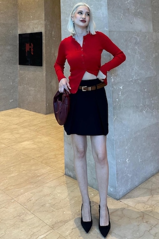 Madmext Siyah Pileli Kemerli Şortlu Kadın Etek Mg2247
