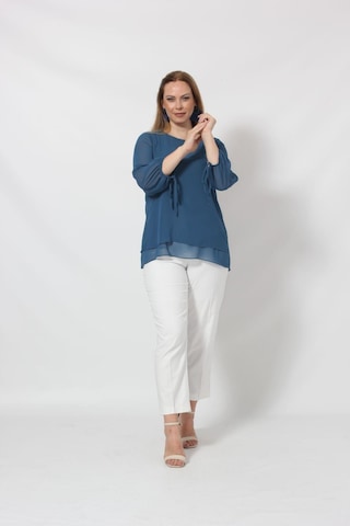 Moda Berray 3243-1 İndigo Kol Ucu Bağlama Detaylı Bluz 001