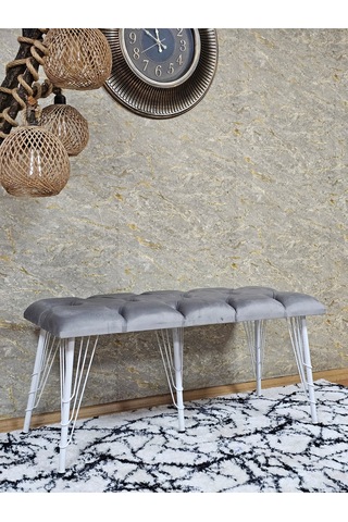Zafir Metal Beyaz Tel Ayaklı 100 Cm Puf Bench - Puf - Bench - Oturak - Mutfak Oturağı - Antre Oturağı Gri