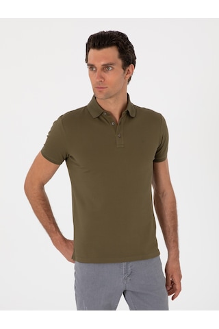 Haki Slim Fit %100 Pamuk Polo Yaka T-shirt Yeşil