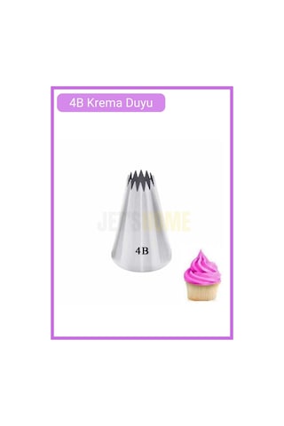 4b Açık Yıldız Desen Krema Duyu Büyük Boy Pasta Duyu Paslanmaz Çelik Krema Torbası Ucu 2.5x1.2x3.8 Cm Metalik Gri