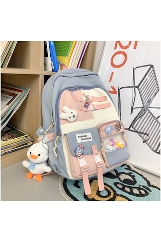 Yucama Sırt Çantası Omuz Çantası Ortaokul Öğrenci Okul Çantası Çok Bölmeli Büyük Kapasiteli Sırt Çantası - Blue Kırmızı - Gri