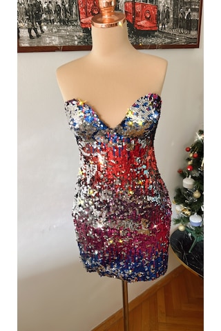 Chica Rosa Fashion Pullu Çok Renkli Straplez Mini Elbise