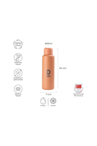 Paslanmaz Çelik Somon Rengi Su Şişesi 600 ml No:82