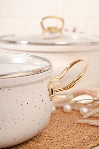 Çarşıdayız 9 Parça Gold Demir Kulp Beyaz Granit Tencere Seti Beyaz