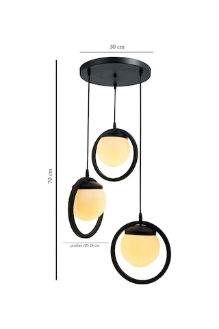 Halka 3 Lu Tepsi. Glop Beyaz Renk Camlı Beyaz Avize. Salon, Mutfa Siyah