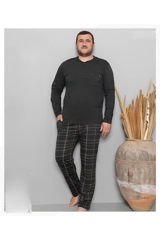 Pijamoni Erkek Battal Düğme Yaka Penye Uzun Kol İnce Pijama Takımı 6720/11 - 1 Adet Siyah