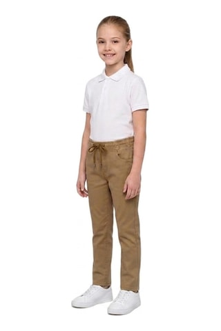 Erdem Kıds Unisex Erkek Kız Çocuk Beli Lastikli Boru Paça Kanvas Keten Camel Okul Pantolonu Camel Camel