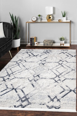 Mariesse Home Modern Desenli Dekoratif Saçaklı Oturma Odası Ve Salon Halısı 2120 Gri