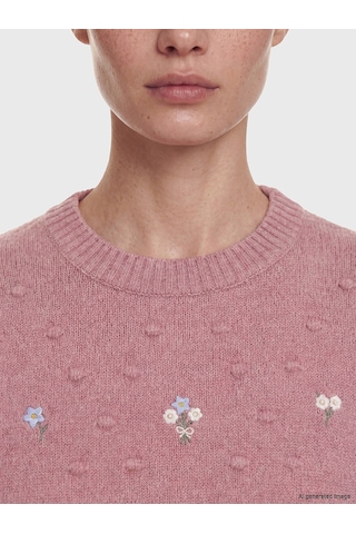 Lcw Modest Pembe Bisiklet Yaka Çiçek Nakışlı Kadın Triko Tunik