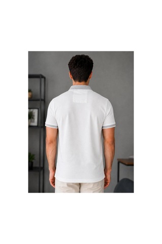 Roballi Erkek Çekmeyen Pamuklu Kumaş Kıvrılmaz Polo Yaka T-shirt Beyaz