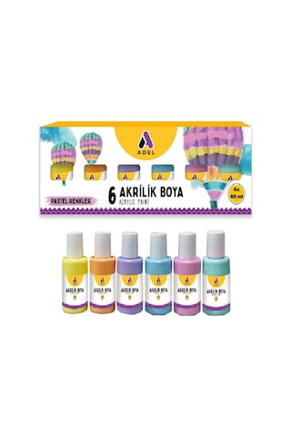 Akrilik Boya Pastel Renkler 6 Renk (6x60 ml) 1 Paket Adel Akrilik