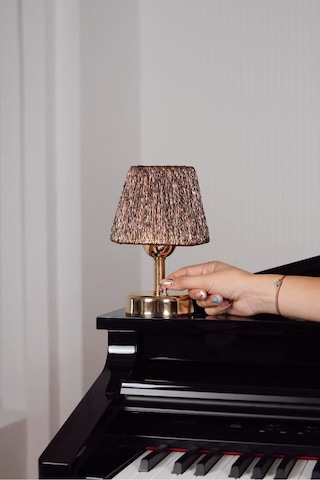 Modern Led Abajur Üst Kahverengi-alt Parlak Gold Detay 9v Pil 75-90 Saat