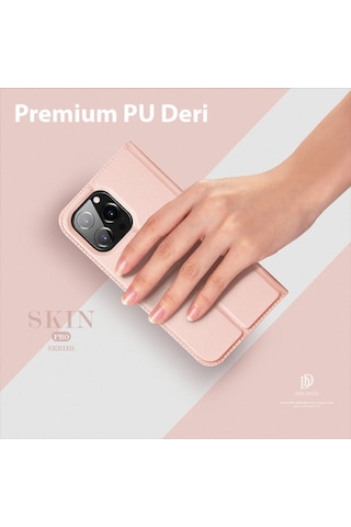 More TR Dux Ducis Apple Uyumlu iPhone 14 Pro Max 6.7 Kılıf Skin Pro Series Flip Cover Kapaklı Kılıf - Rose Gold