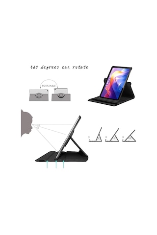 Xiaomi Redmi Pad 2 11 Inç 2025 Uyumlu Tablet Kılıf 360 Derece Koruma Standlı Kapaklı Dönen Pu Deri Kapak