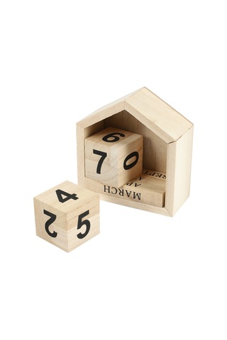 Retro Tasarım Ev Şekli Sürekli Takvim Ahşap Blok - Orijinal Ahşap Rengi