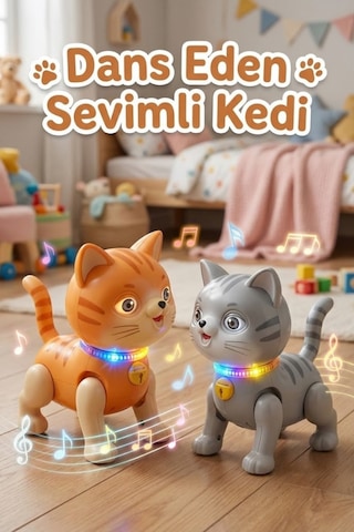 Işıklı Müzikli Dans Eden Kedi - Göz Kırpan Hareketli Ve Sesli İnteraktif Oyuncak Robot Kedi Hayvanlar