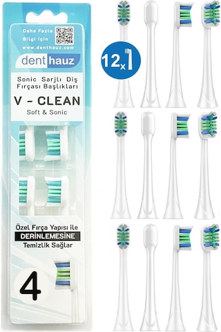 V Clean Sonic Soft Temizlik - Philips Sonicare Uyumlu 12 Adet Yedek Başlık