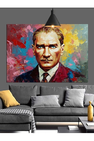 Soyut Renkli Atatürk Portresi Dekoratif Kanvas - Mdf Ahşap Tablo