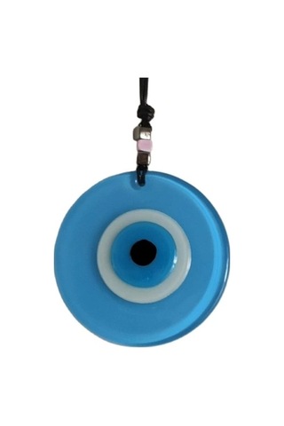 Nazar Boncuklu Deri İpli Bebe Mavisi Renginde Cam Duvar Süsü