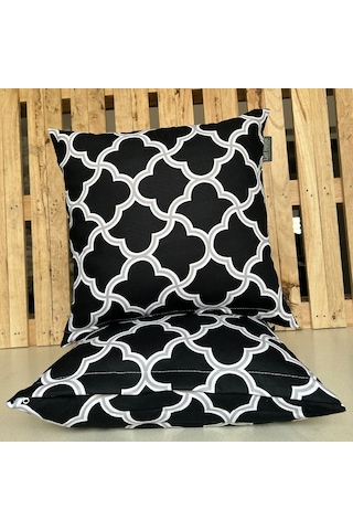 2'li Fermuarlı Dekoratif Kırlent Kılıfı - 40x40 Cm Siyah - Bej