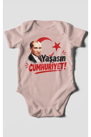 Morivokids Yaşasın Cumhuriyet Kısa Kollu Bebek Body %100 Pamuk Pastel Pembe