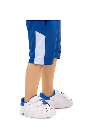 Kiko Kids Bart Cırtlı Işıklı Erkek Bebek Spor Ayakkabı Beyaz - Mavi