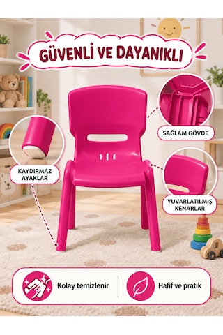 Beylini Çocuk Sandalyesi Anaokulu Kreş Kurs Mini Tabure Dayanıklı Rahat Plastik Pembe