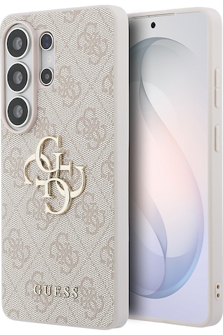 Galaxy S26 Ultra Uyumlu Kılıf Guess Lisanslı Pu Deri Büyük Metal Logo Dizaynlı Kapak Pembe