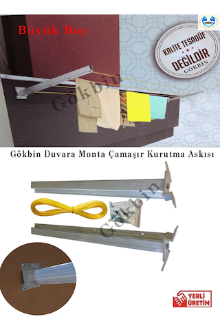 Gökbin Duvara Monte Alüminyum Küpeşte Çamaşır Kurutma Askılığı Gri - Gümüş