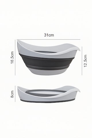 Yer Kaplamaz Katlanabilir Pirinç Bakliyat Ve Yıkama Süzgeci - Meyve Sebze Yıkama - Akordiyon Kap Beyaz - Gri