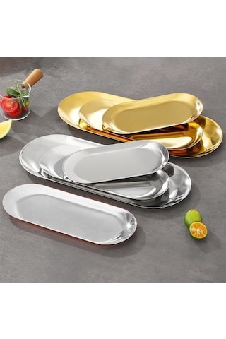 Altın Paslanmaz Çelik Barbekü Plaka Ayna Parlatıcı Gıda Sınıfı Bulaşık Makinesinde Yıkanabilir Çok Fonksiyonlu Aperatif Tatlı Sebze Yemek Servis L