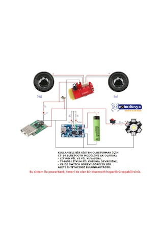 Ct14 Bluetooth Amfi Devresi 5V 2X5W Şarj Edilebilir Amfi Modülü