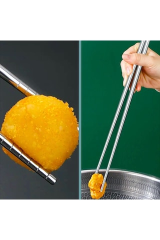 Omeniv Ekstra Uzun Metal Chopstick Servis Maşa Kızartma Maşası