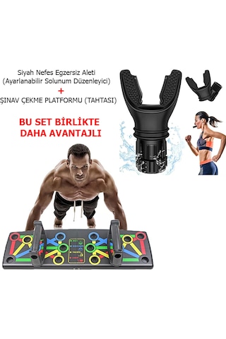 Şınav Çekme Tahtası Push Up Standı Ve Nefes Egzersiz Aleti Seviye Ayarlanabilir Solunum Düzenleyici Seti
