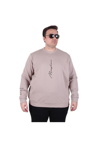 Starbattal Büyük Beden Bisiklet Yaka Sweat Double Face 25707 Bej Bej