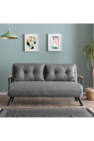 Pafu Sando İkili Keten Katlanır Yataklı Koltuk Gri Açık Gri