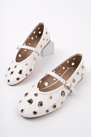 Muggo Misha Tek Bant Troklu Günlük Kadın Babet Beyaz