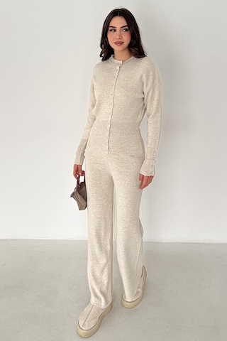 Kadın Bol Paça Triko Takım Knit Flow Bej
