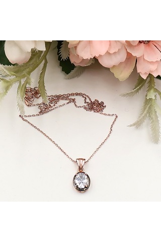 Rose Oval Zirkon Taşlı Tek Taş Set Rose Gold - Gümüş