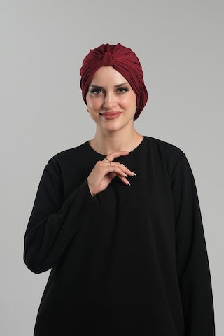 Hürrem Bone Bordo Pratik Hazır Geçmeli Tesettür Bone Sandy Pileli Salaş 2121 16 Bordo