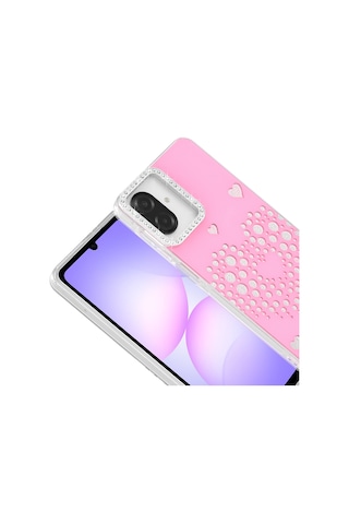 Maks Technology Samsung Uyumlu Galaxy A07 Kılıf Damla Taşlı Mkst Rivas Sert Pc Kapak - Pembe