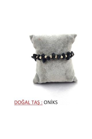 Kırık Doğal Taş Ayarlanbilir Bileklik Siyah