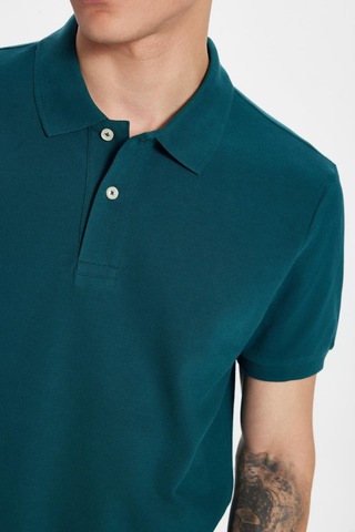 Tudors Erkek Slim Fit Dar Kesim %100 Pamuk Yeşil Polo Yaka Tişört-32775 Yeşil