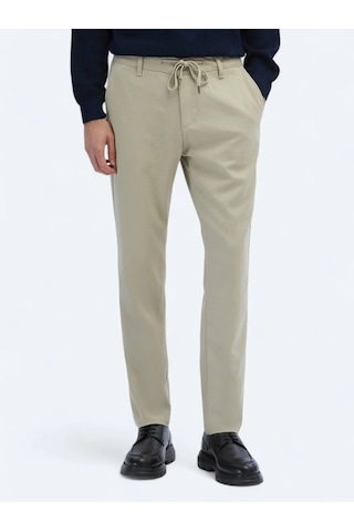 Kip Bej Desenli Dokuma Jogging Fit Casual Pantolon Bej