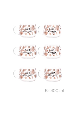 Porsima 2089-1 6lı Borosilikat Isıya Ateşe Dayanıklı Cam Kulplu Çay Bardağı Kahve Bardak Kupa 400 ML