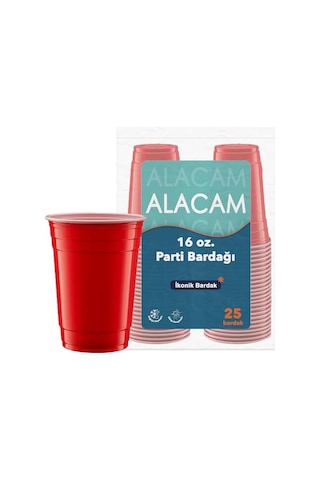 25 Adet İkonik Amerikan Parti Bardağı Kırmızı Plastik Bardak Tek Kullanımlık 16 Oz - 500 Ml Diğer