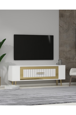 Retrolp3ct Tv Sehpası Beyaz-altın