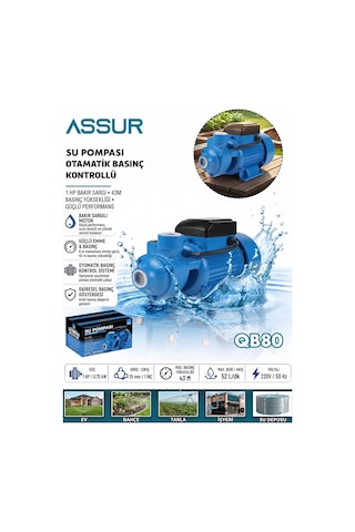 Assur Qb80 43m Basınç Yüksekliği 1 Hp Bakır Sargı Elektrikli Santrifüj Pompa Su Motoru-3150