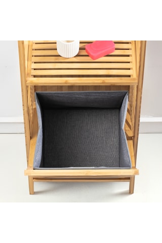 Porsima 2063 2 Raflı Ahşap Kirli Sepeti Organizer Banyo Dolabı Ahşap